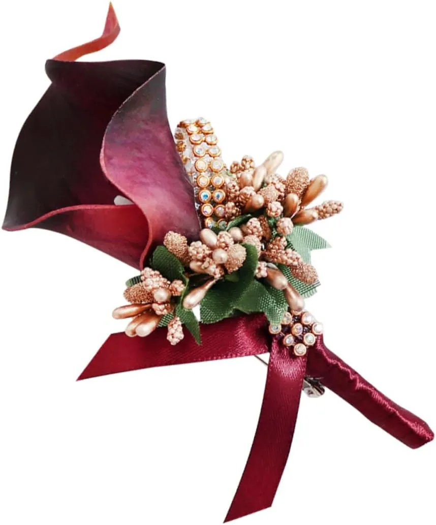 MAGICLULU 1PC PU Flower Brooch Pin Elegant Bridal Boutonniere for Weddings Proms and Special Occasions Craftsmanship with Rhinestone Inlay