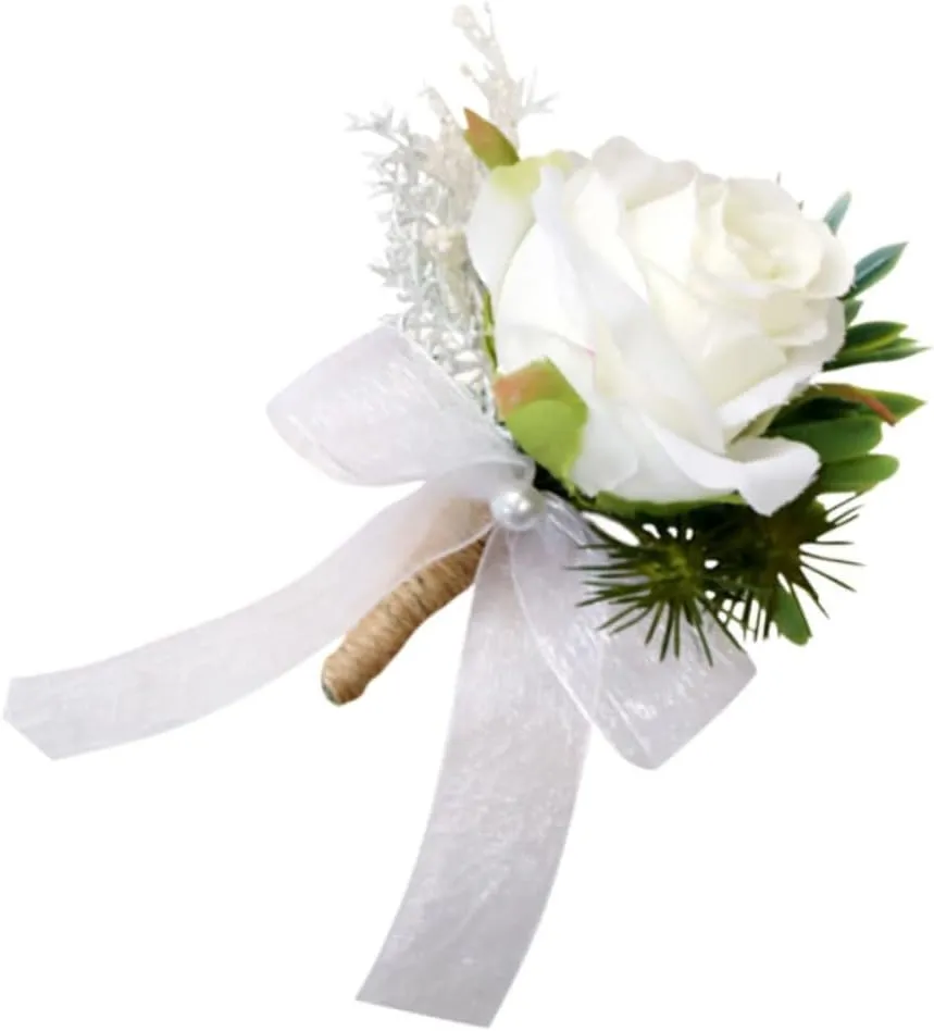 MAGICLULU Elegant White Green Flower Brooch for Wedding Banquet Decor Stylish Bridal Groom Lapel Pin Accessory for Dresses Suits Daily Wear