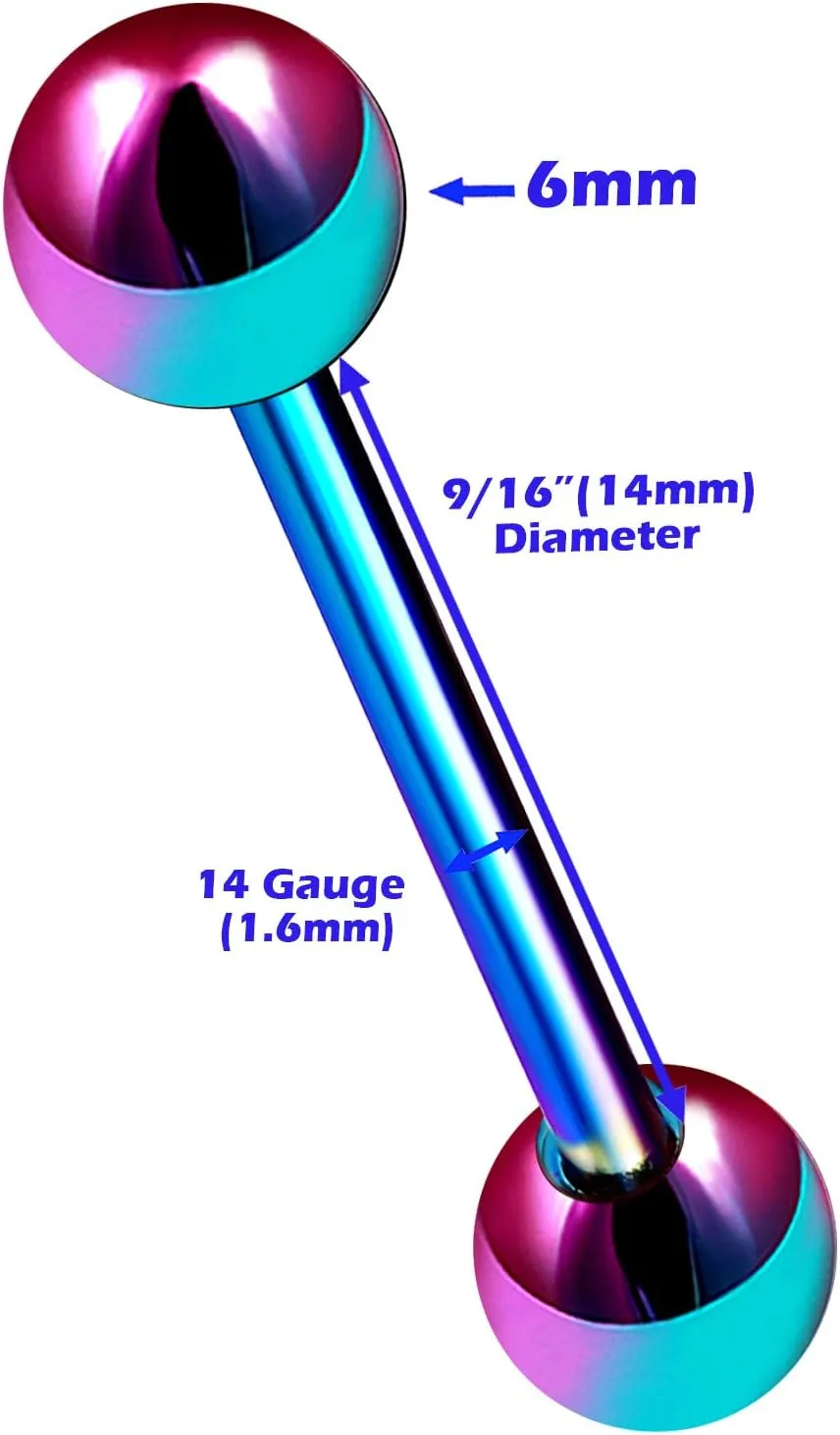 MATIGA Anodized Titanium 14 gauge Tongue Ring Men Piercing Jewelry Nipple 6mm Ball More Choices