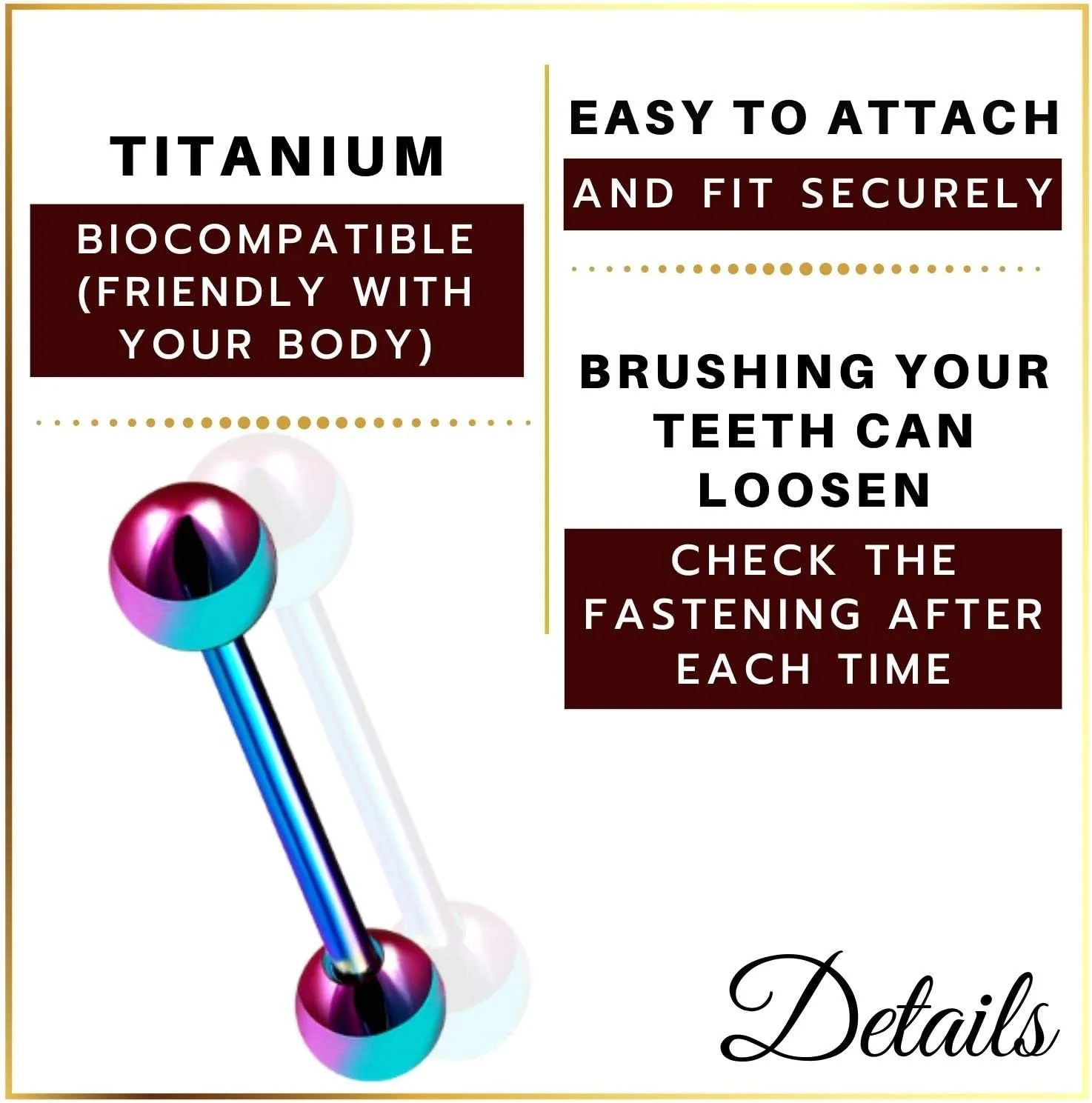 MATIGA Anodized Titanium 14 gauge Tongue Ring Men Piercing Jewelry Nipple 6mm Ball More Choices