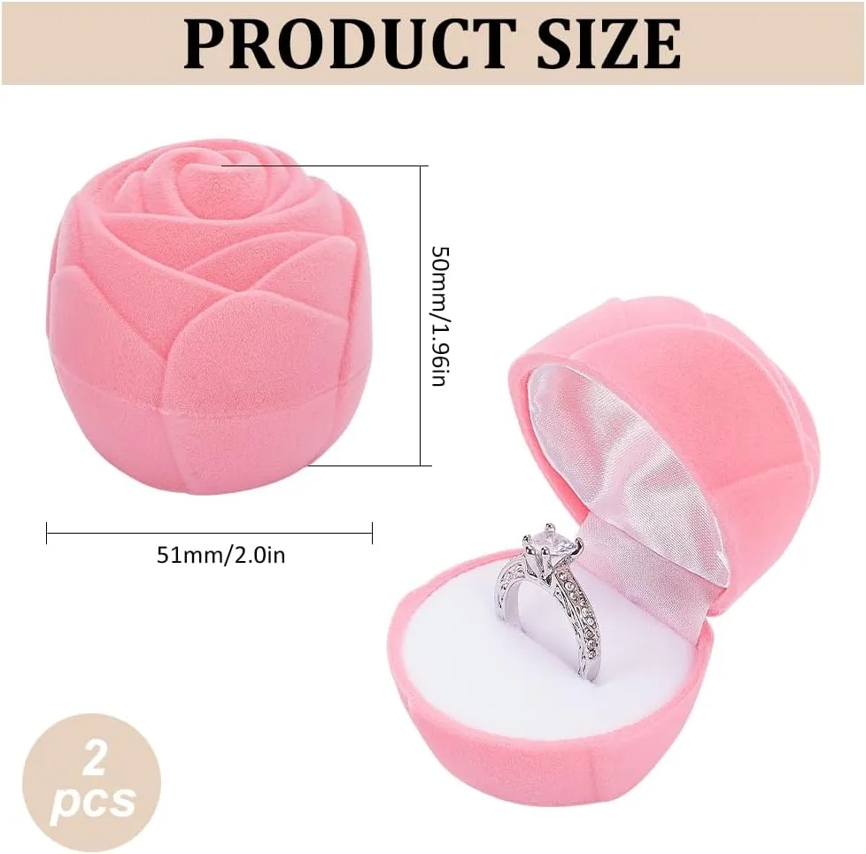 MAYJOYDIY 2pcs Pearl Pink Velvet Rose Ring Box Romantic Flower Engagement Ring Box for Proposal Ring Ceremony Wedding Anniversary Valentine's Day Gift Girls Jewelry Box