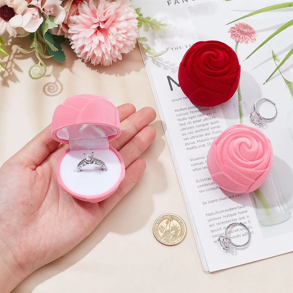 MAYJOYDIY 2pcs Pearl Pink Velvet Rose Ring Box Romantic Flower Engagement Ring Box for Proposal Ring Ceremony Wedding Anniversary Valentine's Day Gift Girls Jewelry Box