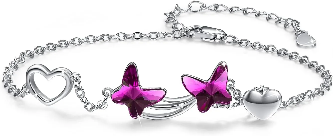 MEDWISE Butterfly Crystal Bracelet 925 Sterling Silver Butterfly Bracelets Mom Daughter Bracelets Butterfly Jewelry Christmas Gifts for Women Daughter