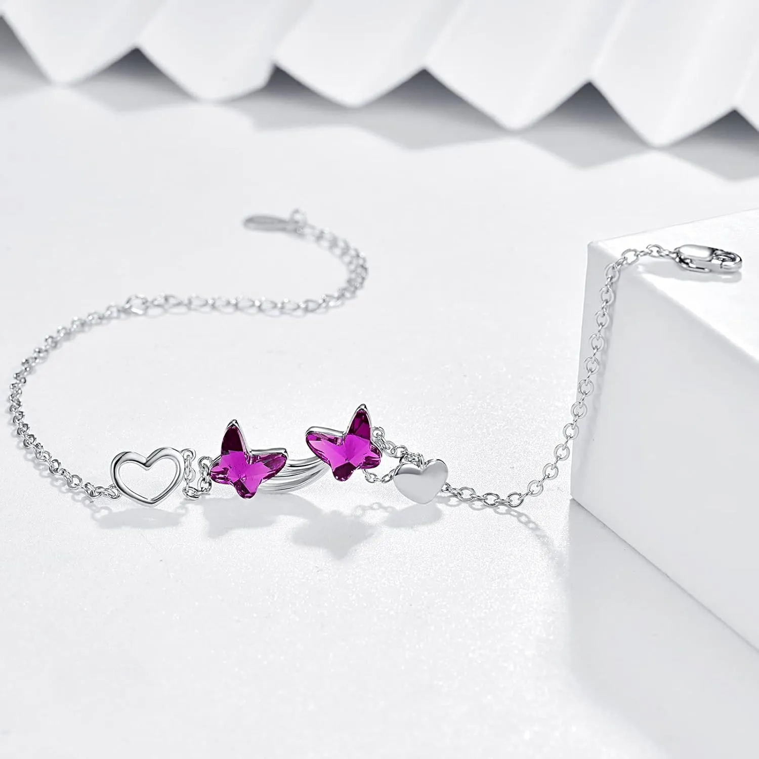 MEDWISE Butterfly Crystal Bracelet 925 Sterling Silver Butterfly Bracelets Mom Daughter Bracelets Butterfly Jewelry Christmas Gifts for Women Daughter