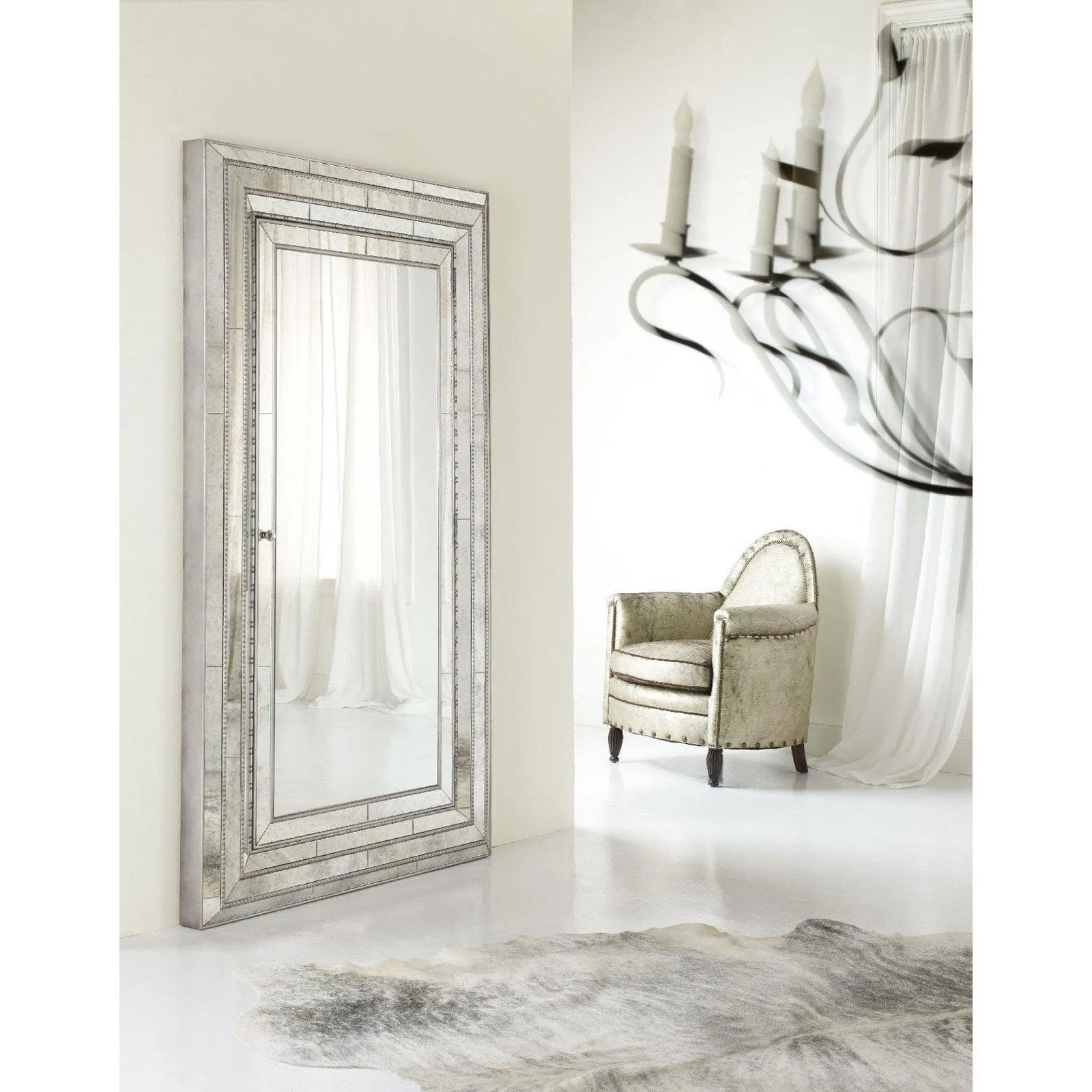 Melange Glamour Floor Mirror With Jewelry Storage | Hooker