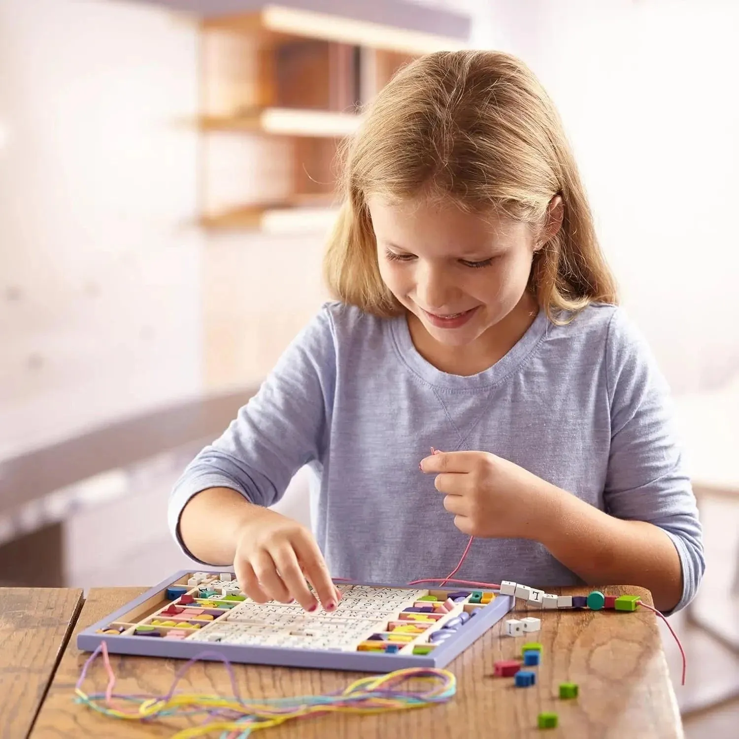 Melissa & Doug Wooden Alphabet Beads Kit Kids Arts Crafts Set