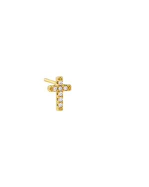 Mini Pave Cross Stud Earring Gold One Size Single | Gold