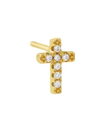 Mini Pave Cross Stud Earring Gold One Size Single | Gold