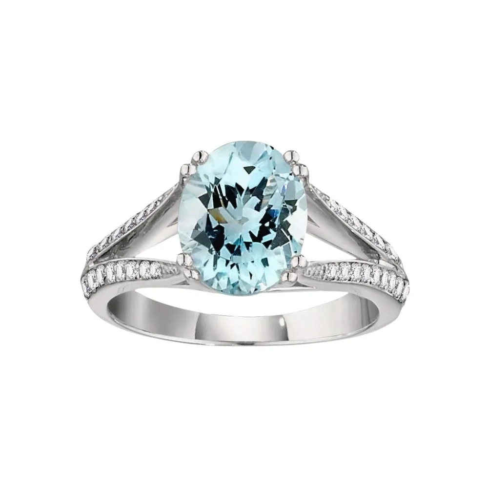 Modern Split Shank Amethyst and Diamond Ring