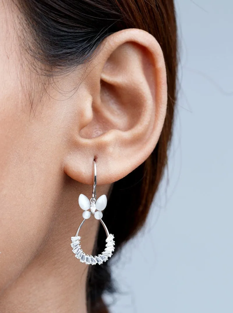 Moonstone Butterfly Dangle Earrings (Pure Silver)