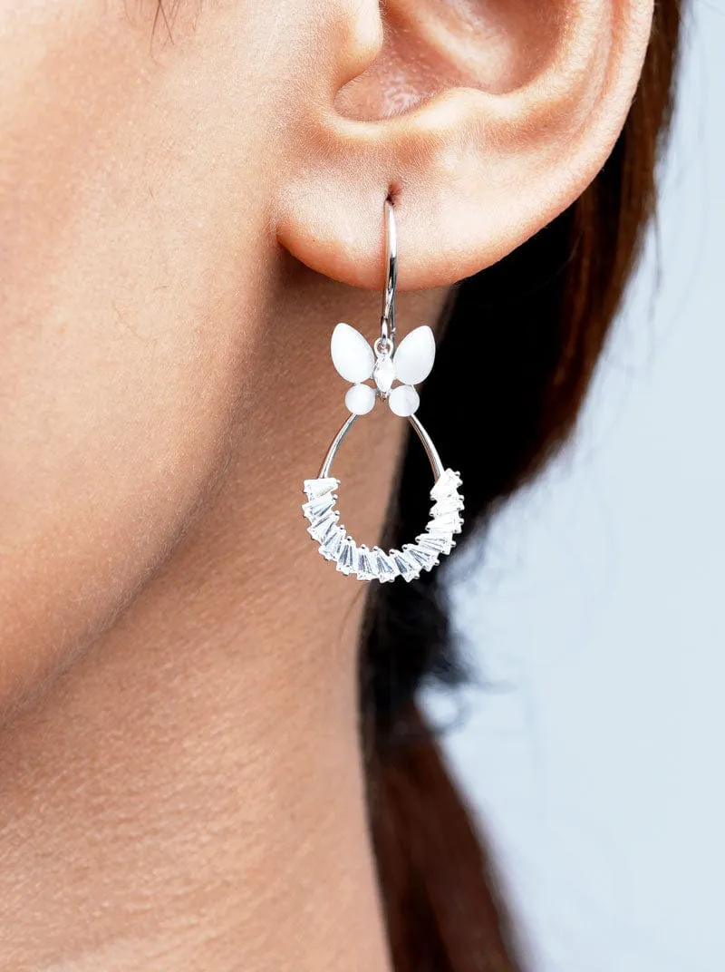 Moonstone Butterfly Dangle Earrings (Pure Silver)