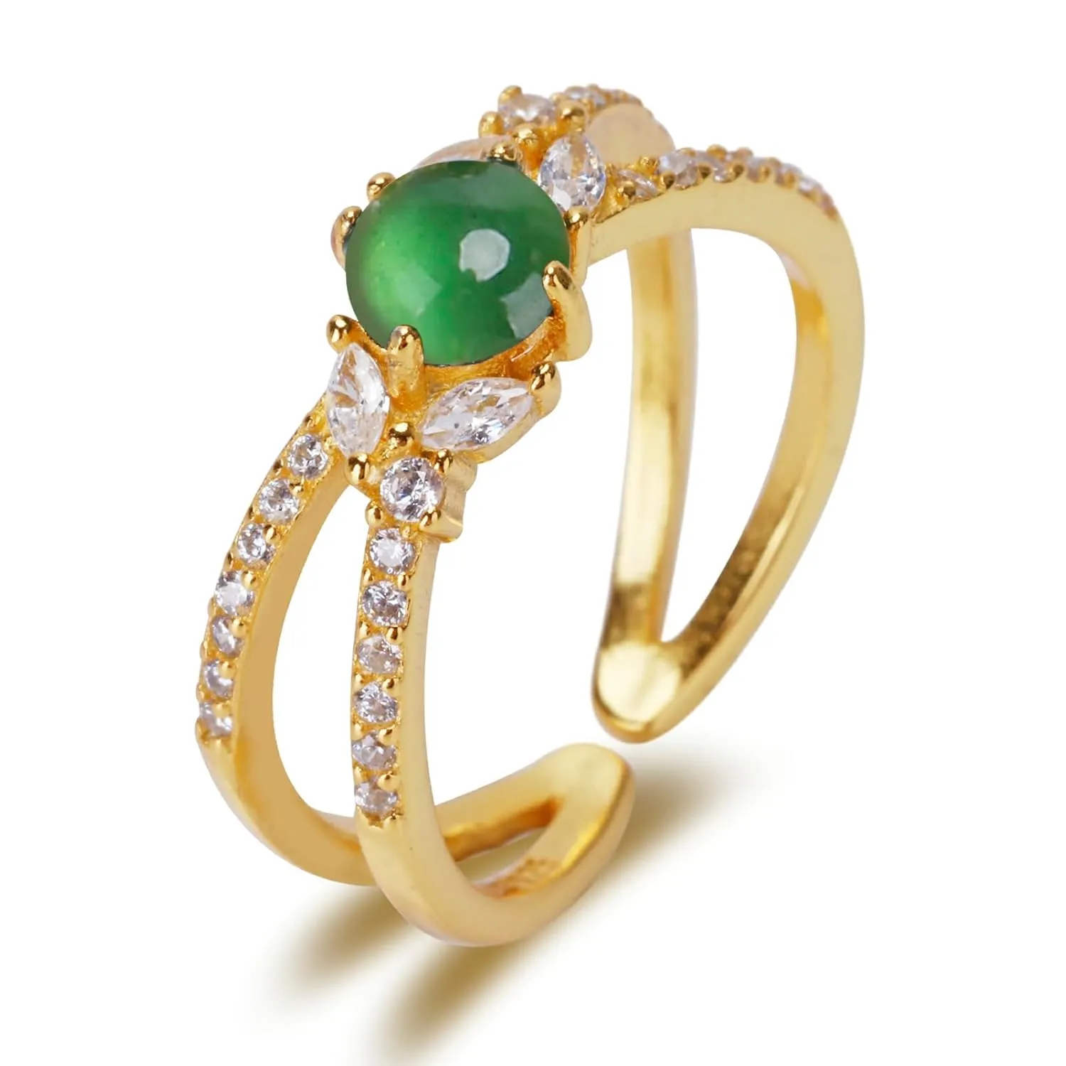 MRW Jade Rings For Women Handmade Natura Green Jade Rings 925 Sterling Silver Gold Plated Zircon Ring Jewelry For Women