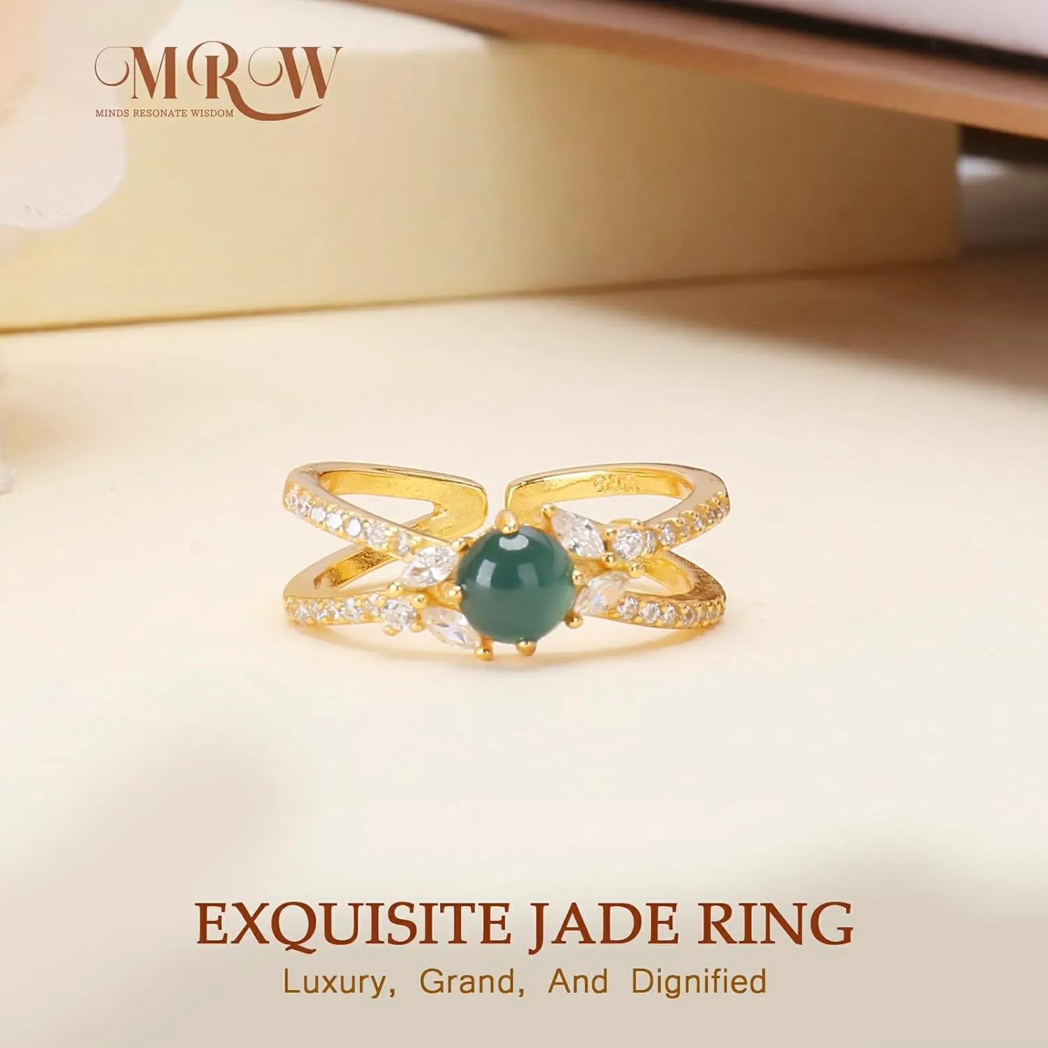 MRW Jade Rings For Women Handmade Natura Green Jade Rings 925 Sterling Silver Gold Plated Zircon Ring Jewelry For Women