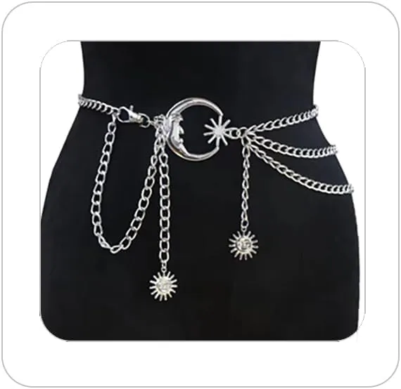 Multi Layered Body Chain Waist Pirate Chain Belt for Women Gold Belt Chain Queen Portrait Waist Chain Sun Flower Waist Chain Sun Moon Waist Chain Portrait Coin Pirate Waist Chain Belly Chain Body Jewelry for Women