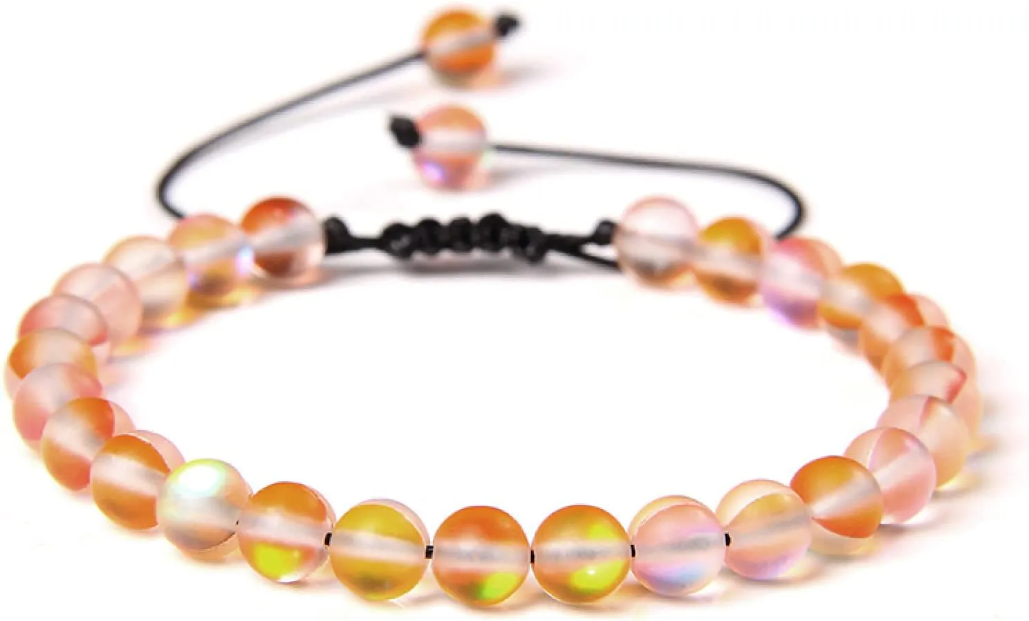 Multicolor Moonstone Bracelets 6MM Matte Crystal Mermaid Glass Beaded Braided Bracelets Handmade Wristband Gifts Jewelry,Matte Champagne,Adjustable
