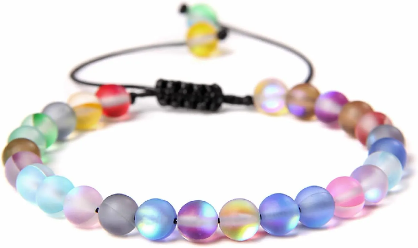 Multicolor Moonstone Bracelets 6MM Matte Crystal Mermaid Glass Beaded Braided Bracelets Handmade Wristband Gifts Jewelry,Matte Colorful,Adjustable