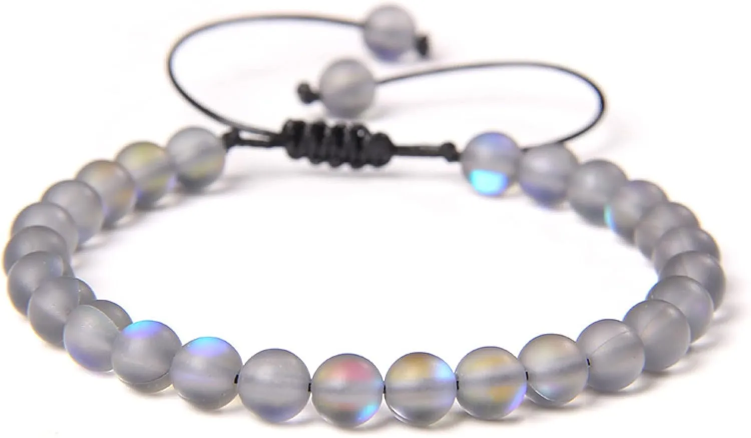 Multicolor Moonstone Bracelets 6MM Matte Crystal Mermaid Glass Beaded Braided Bracelets Handmade Wristband Gifts Jewelry,Matte Dark Blue,Adjustable