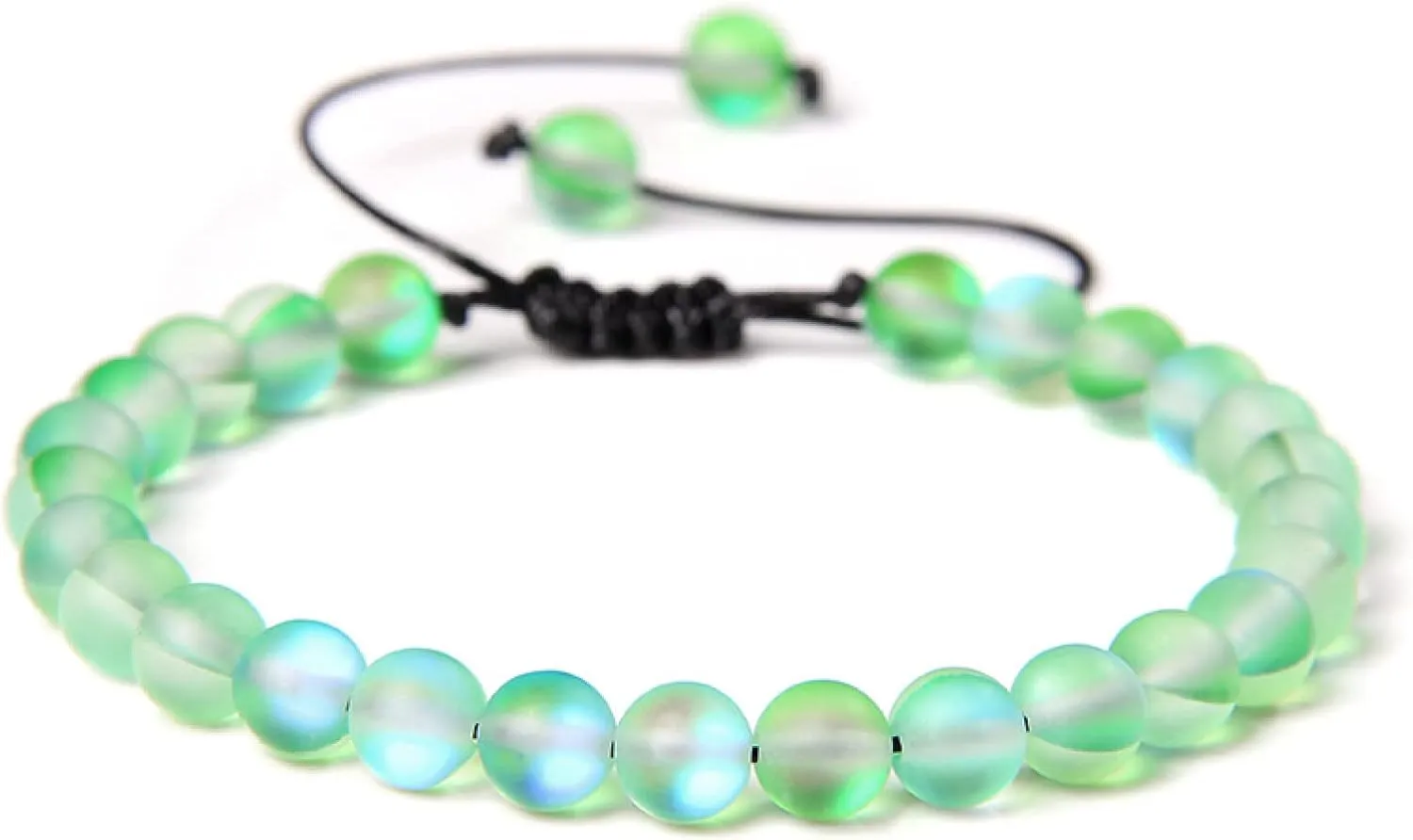 Multicolor Moonstone Bracelets 6MM Matte Crystal Mermaid Glass Beaded Braided Bracelets Handmade Wristband Gifts Jewelry,Matte Green,Adjustable