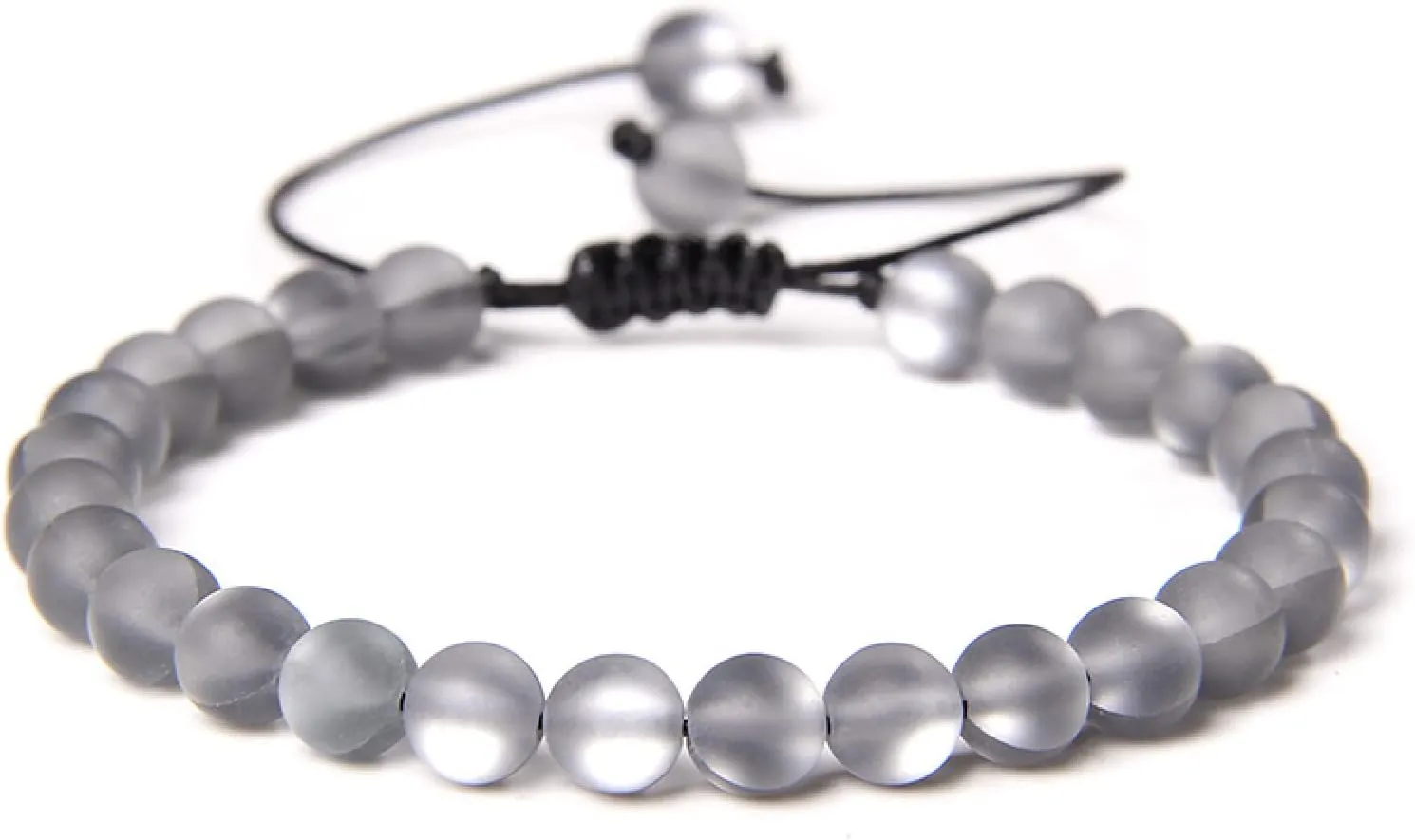 Multicolor Moonstone Bracelets 6MM Matte Crystal Mermaid Glass Beaded Braided Bracelets Handmade Wristband Gifts Jewelry,Matte Grey,Adjustable