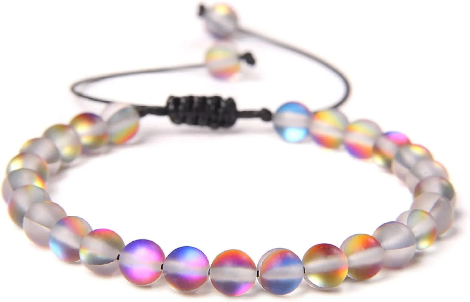 Multicolor Moonstone Bracelets 6MM Matte Crystal Mermaid Glass Beaded Braided Bracelets Handmade Wristband Gifts Jewelry,Matte Grey,Adjustable