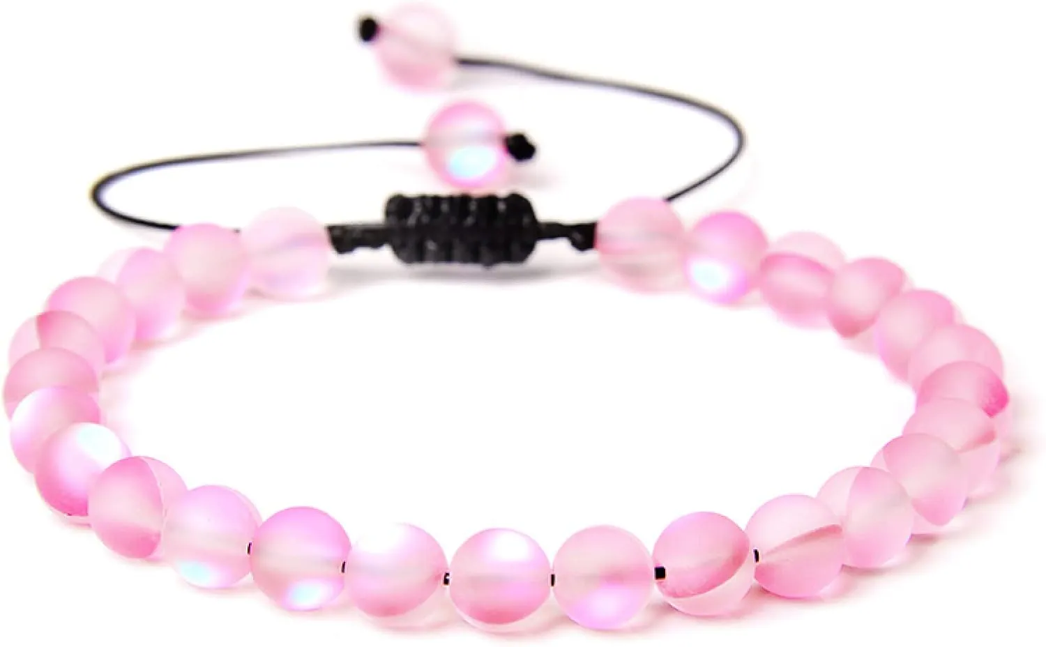 Multicolor Moonstone Bracelets 6MM Matte Crystal Mermaid Glass Beaded Braided Bracelets Handmade Wristband Gifts Jewelry,Matte Pink,Adjustable