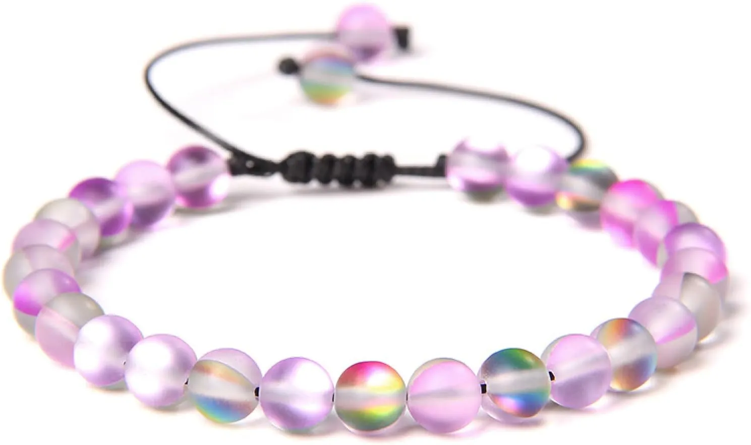 Multicolor Moonstone Bracelets 6MM Matte Crystal Mermaid Glass Beaded Braided Bracelets Handmade Wristband Gifts Jewelry,Matte Purple,Adjustable