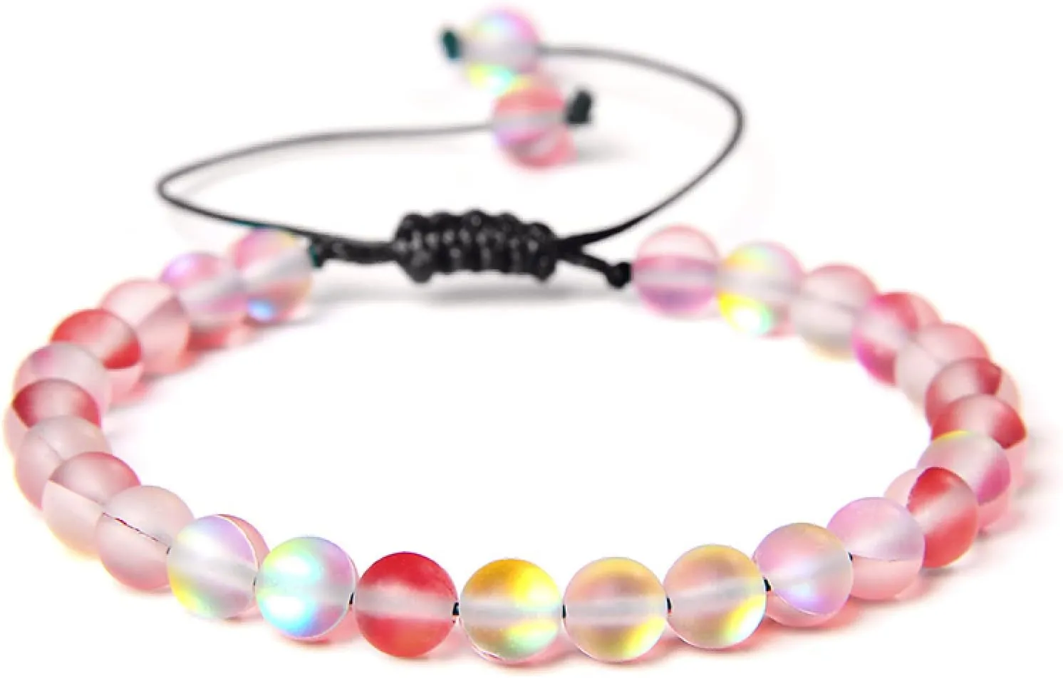 Multicolor Moonstone Bracelets 6MM Matte Crystal Mermaid Glass Beaded Braided Bracelets Handmade Wristband Gifts Jewelry,Matte Red,Adjustable
