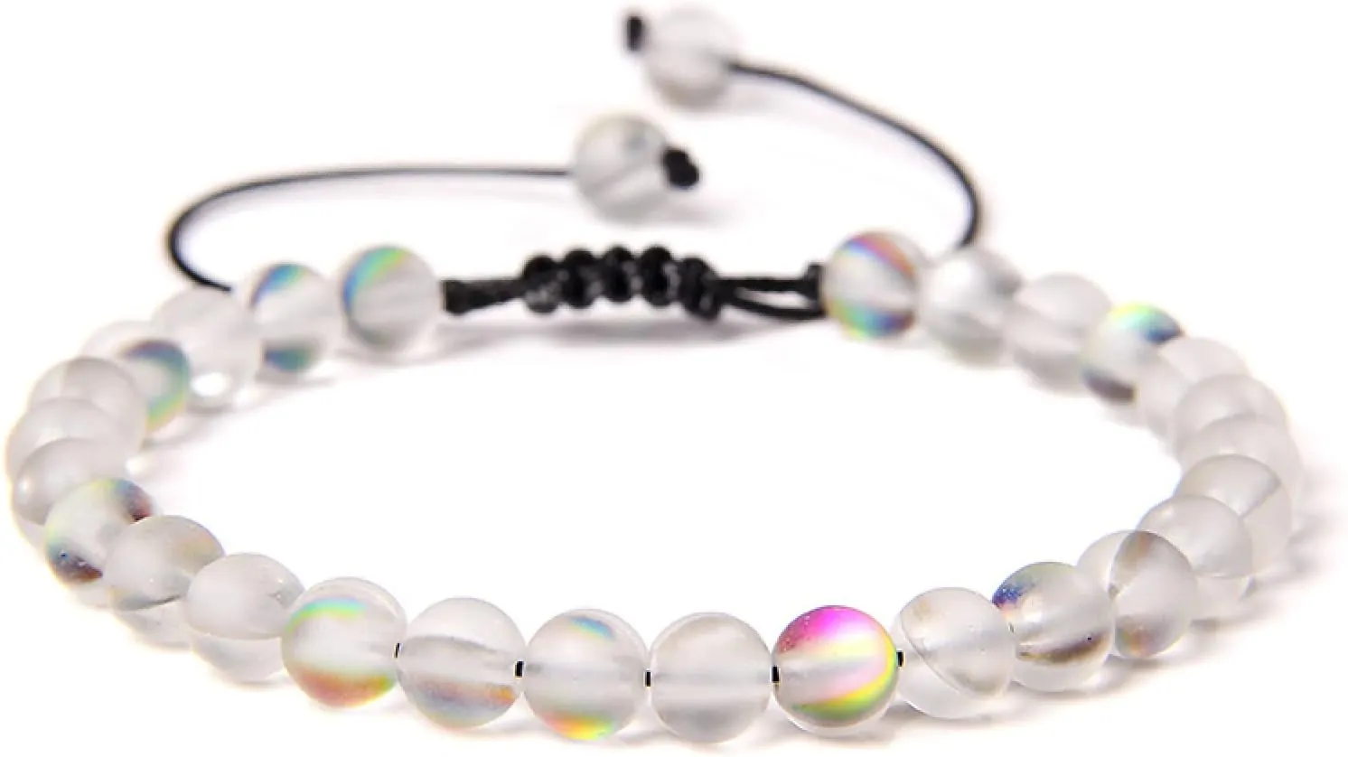 Multicolor Moonstone Bracelets 6MM Matte Crystal Mermaid Glass Beaded Braided Bracelets Handmade Wristband Gifts Jewelry,Matte White,Adjustable