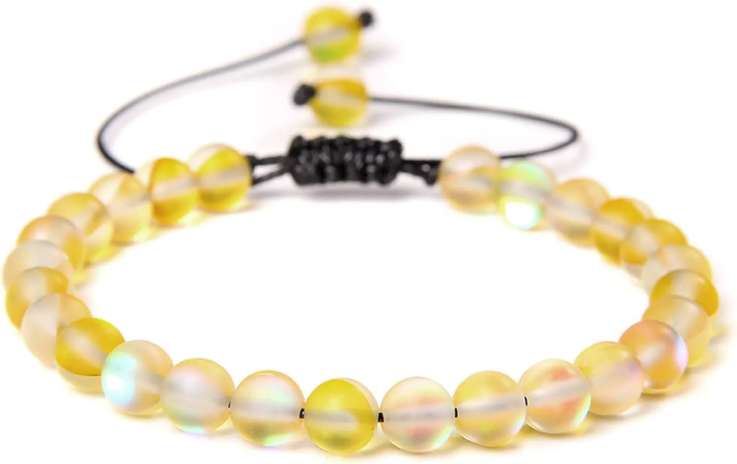 Multicolor Moonstone Bracelets 6MM Matte Crystal Mermaid Glass Beaded Braided Bracelets Handmade Wristband Gifts Jewelry,Matte Yellow,Adjustable