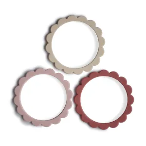 Mushie Flower Teething Bracelet 3-Pack Rose/Blush/Shifting Sand