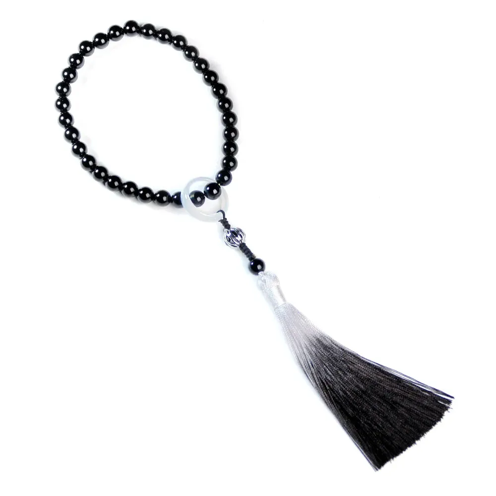 Muslim Tasbih Jewelry 33 natural Black agate bracelets 8mm,Onyx bracelets with tassels