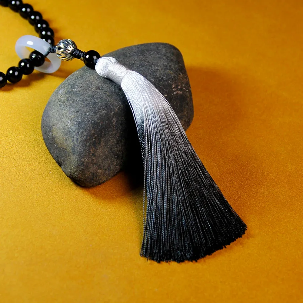 Muslim Tasbih Jewelry 33 natural Black agate bracelets 8mm,Onyx bracelets with tassels