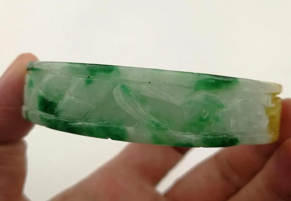 Natural Beautiful Green Yellow Jade Jadeite Bracelet Bangle 62mm #8028