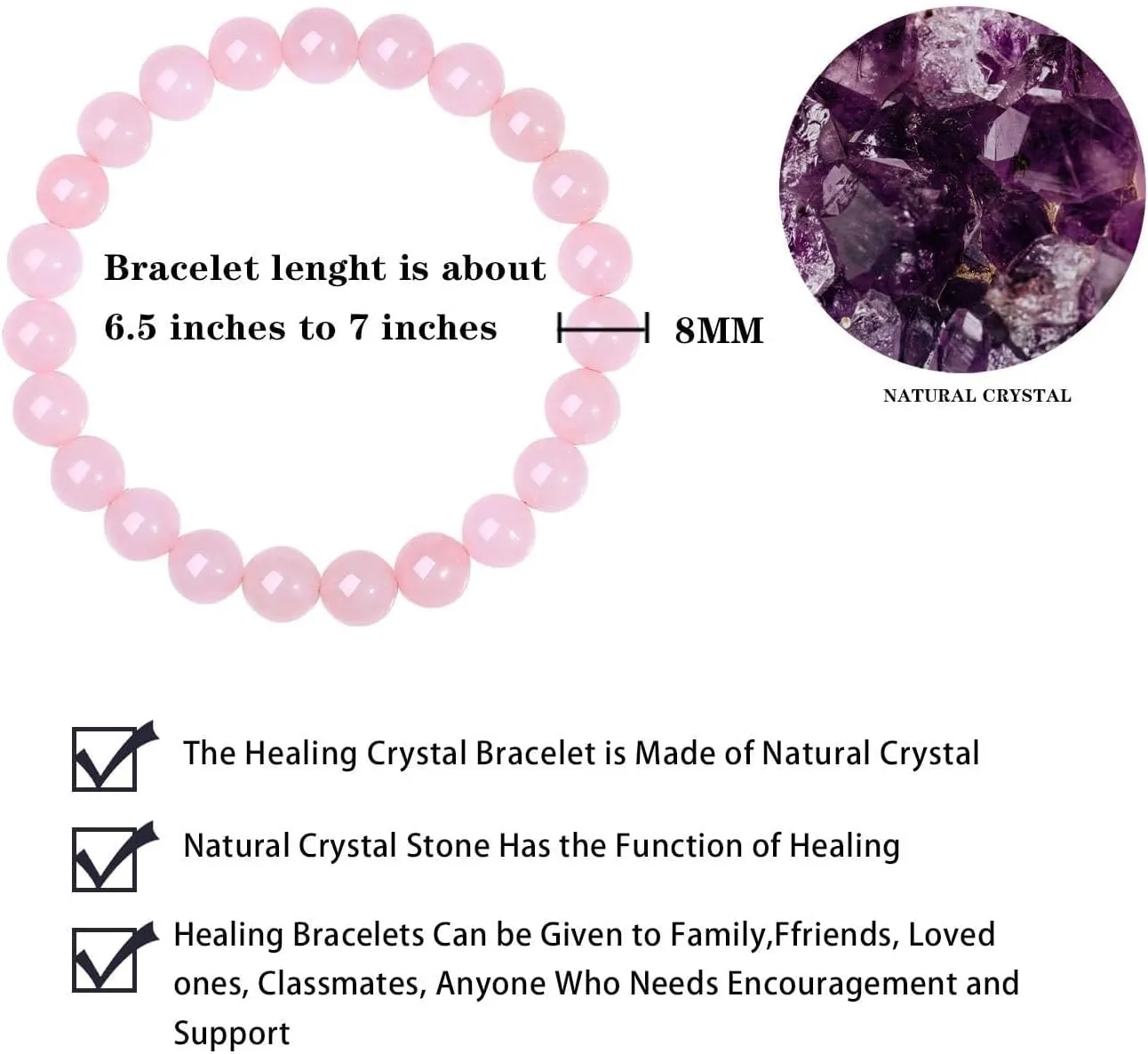 Natural Crystal Bracelets for Women Healing Crystal Bracelets Gemstone Beaded Bracelet Stress Relief Anxiety Yoga Bracelet Spiritual Crystals and Healing Stones Jewelry Gifts for Girls