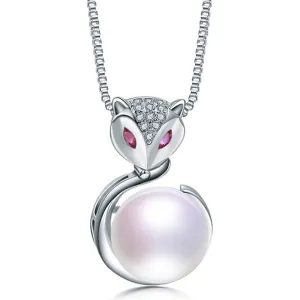 Natural Freshwater Pearl Pendant Necklace  925 Sterling Silver Fox Zircon Pendant