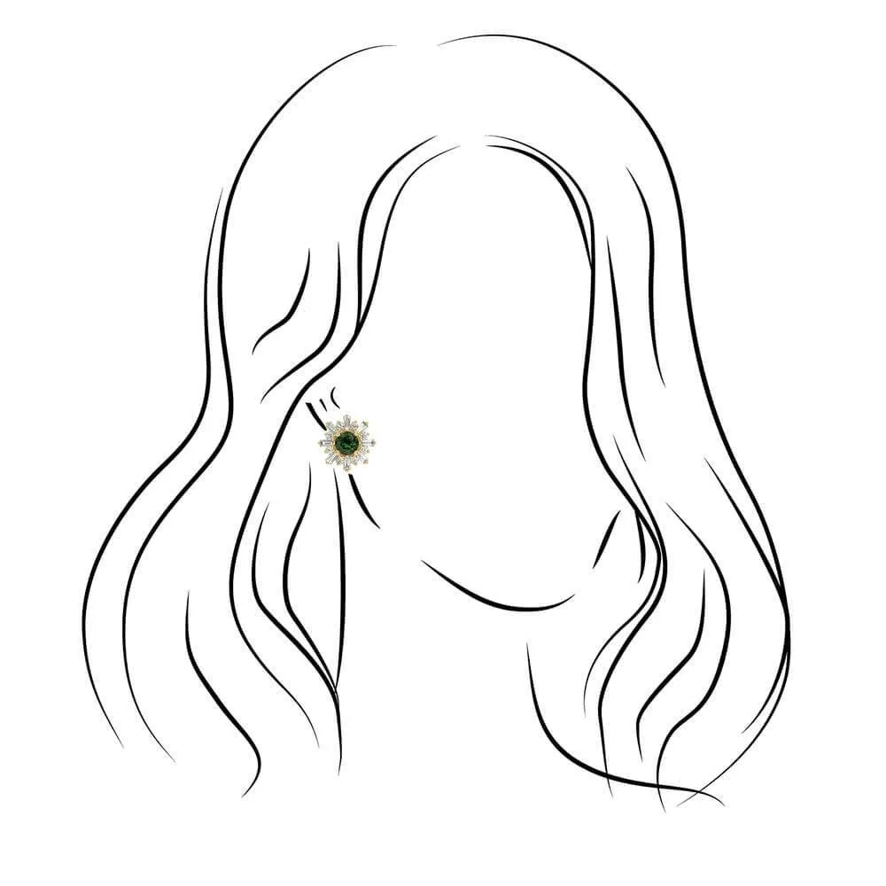 Natural Green Tourmaline & Natural Diamond Flower Stud Earrings