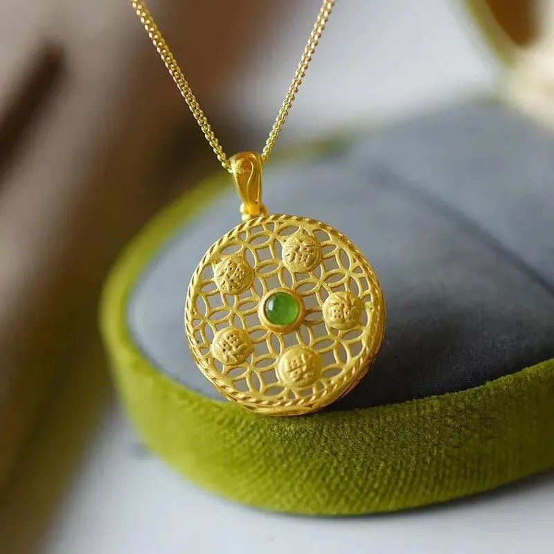 Natural Hetian jade Round Pendant Necklace