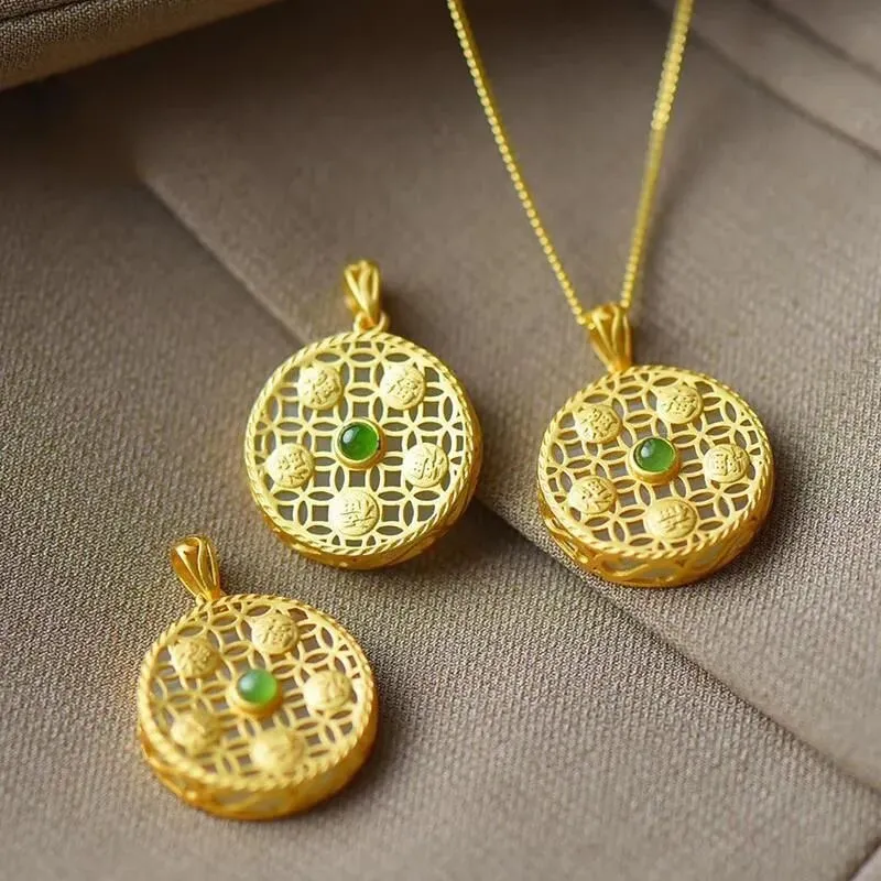 Natural Hetian jade Round Pendant Necklace