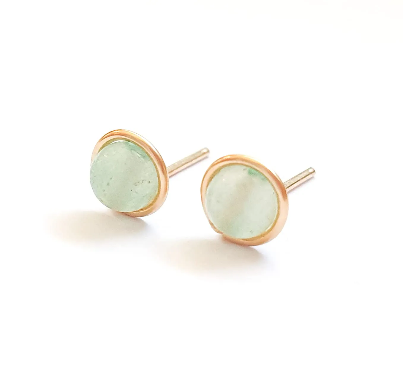 Natural Jade Earrings 4mm Round Wrapped Handmade Gold Filled Studs Light Green Stone