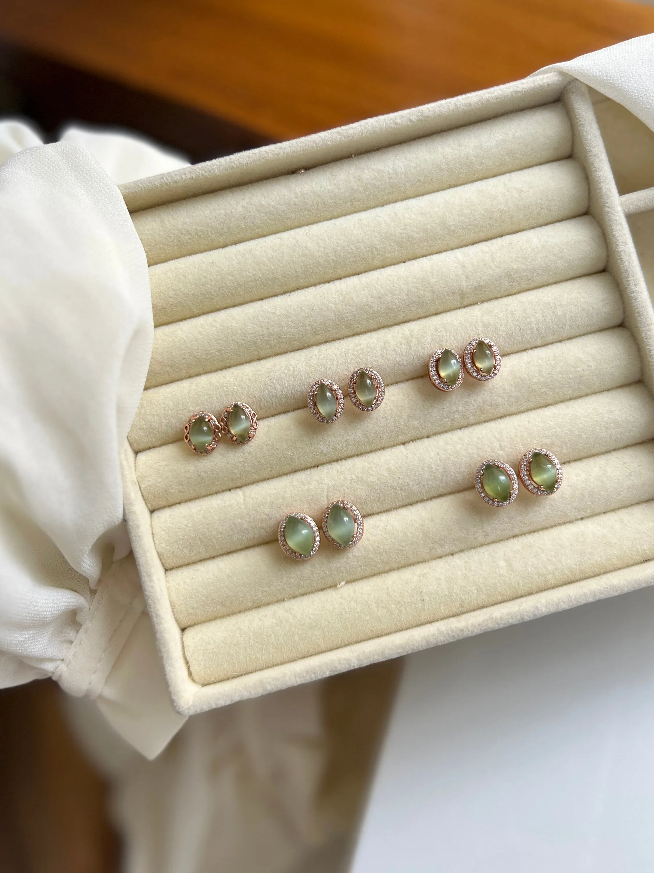 Natural Jade Earrings, Hetian Jade Earrings, S925 Sterling Silver Earrings, Cat Eye Jade Earrings, Light Green Jade Earrings, Stud Earrings