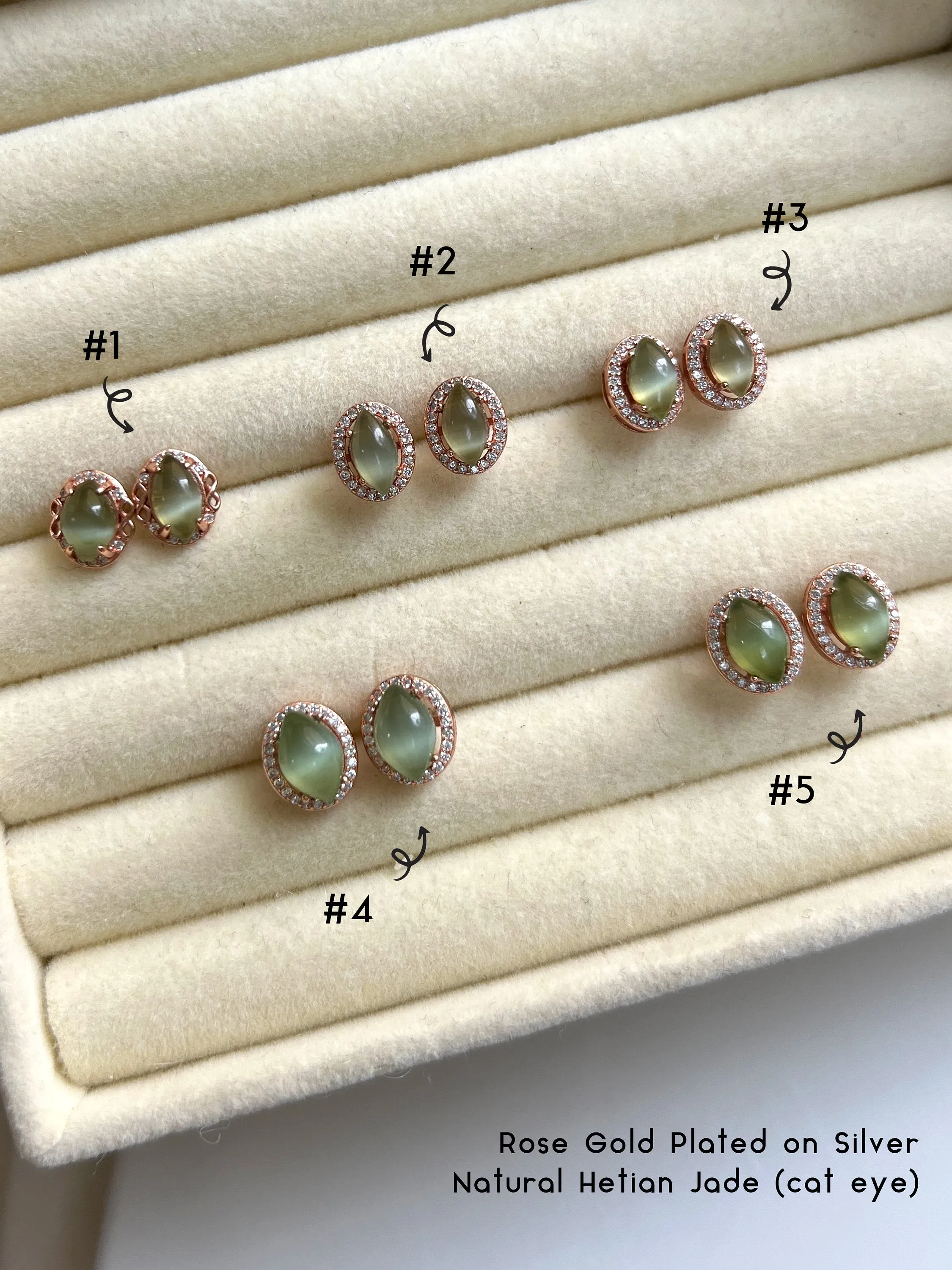 Natural Jade Earrings, Hetian Jade Earrings, S925 Sterling Silver Earrings, Cat Eye Jade Earrings, Light Green Jade Earrings, Stud Earrings