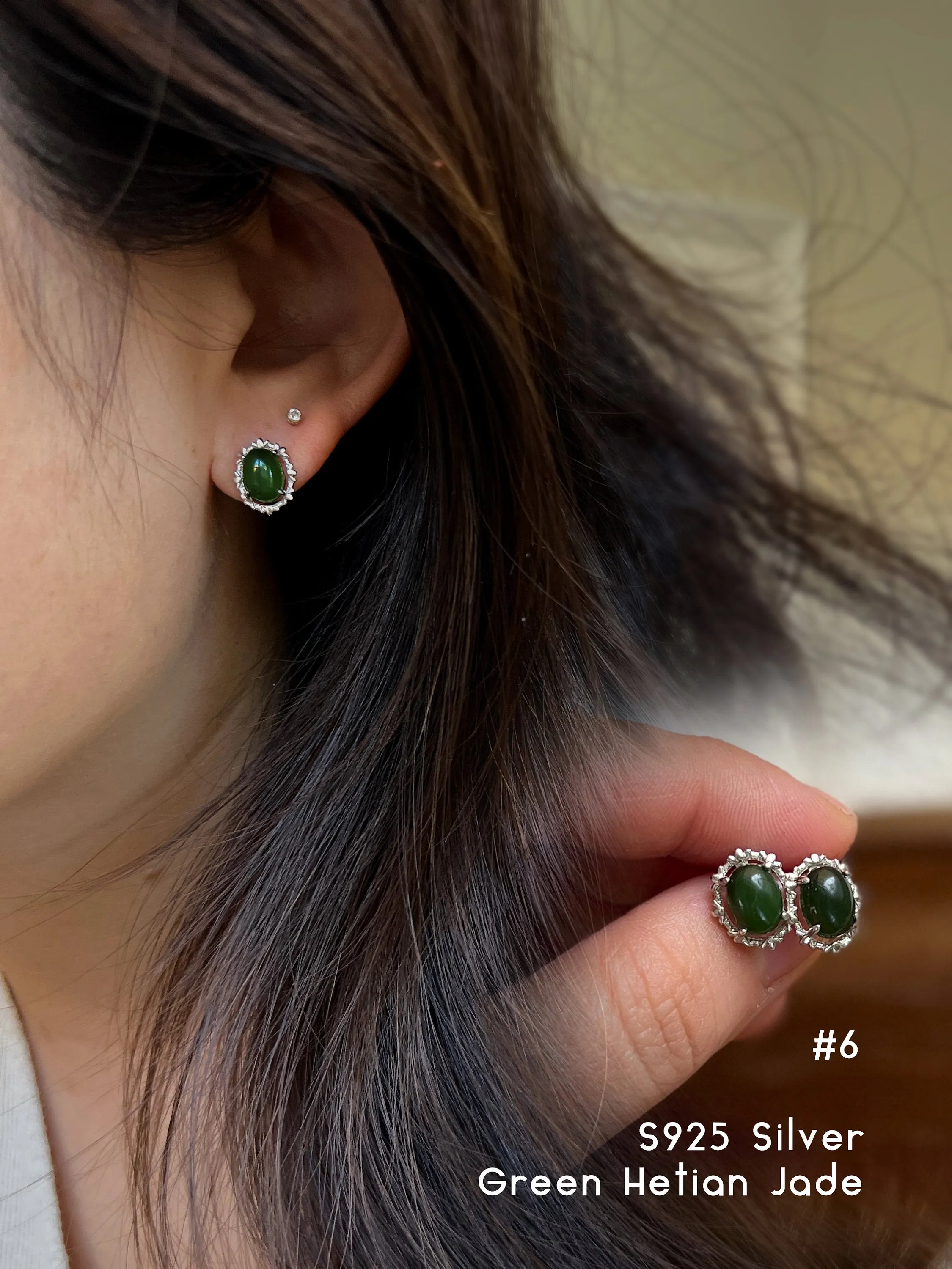 Natural Jade Earrings, Hetian Jade Earrings, S925 Sterling Silver Earrings, Cat Eye Jade Earrings, Light Green Jade Earrings, Stud Earrings