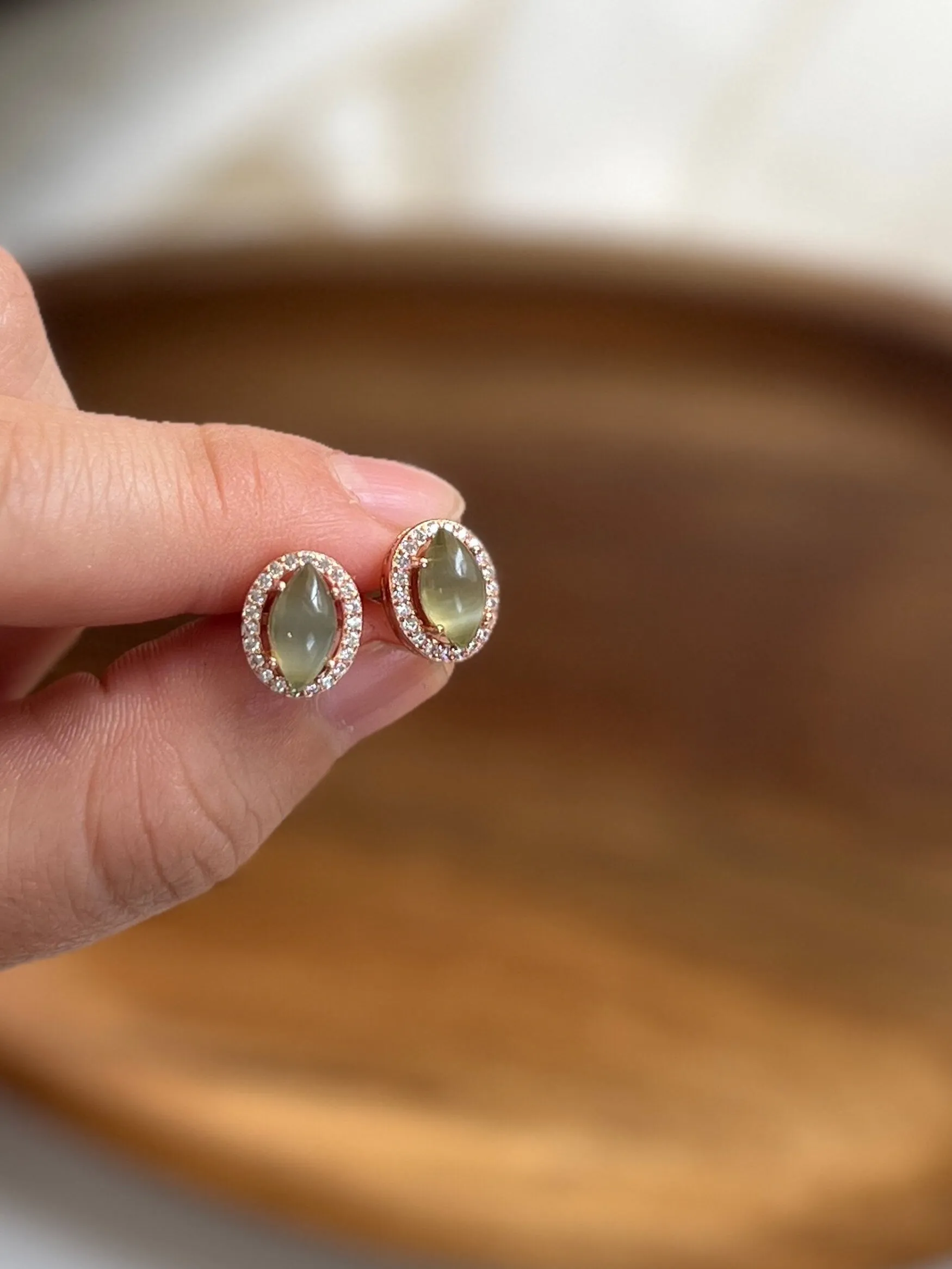 Natural Jade Earrings, Hetian Jade Earrings, S925 Sterling Silver Earrings, Cat Eye Jade Earrings, Light Green Jade Earrings, Stud Earrings
