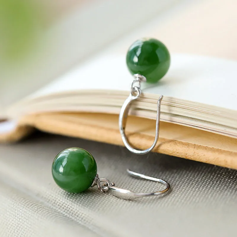 Natural Jade Earrings Nephrite Silver Earrings ZNE261