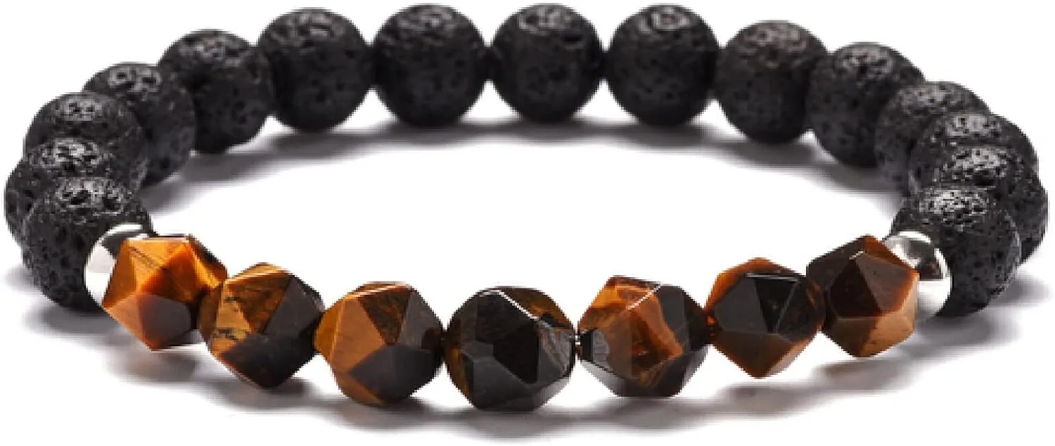 Natural Stone Beaded Bracelets Women Men Stainless Steel Amethysts Agates Tiger Eye Quartz Crystal Stone Bracelets,Goldstone