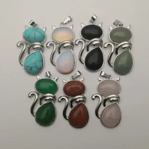 Natural stone cat pendant Necklace for jewelry making 7pcs/lot Fashion men charm trendy accessories wholesale