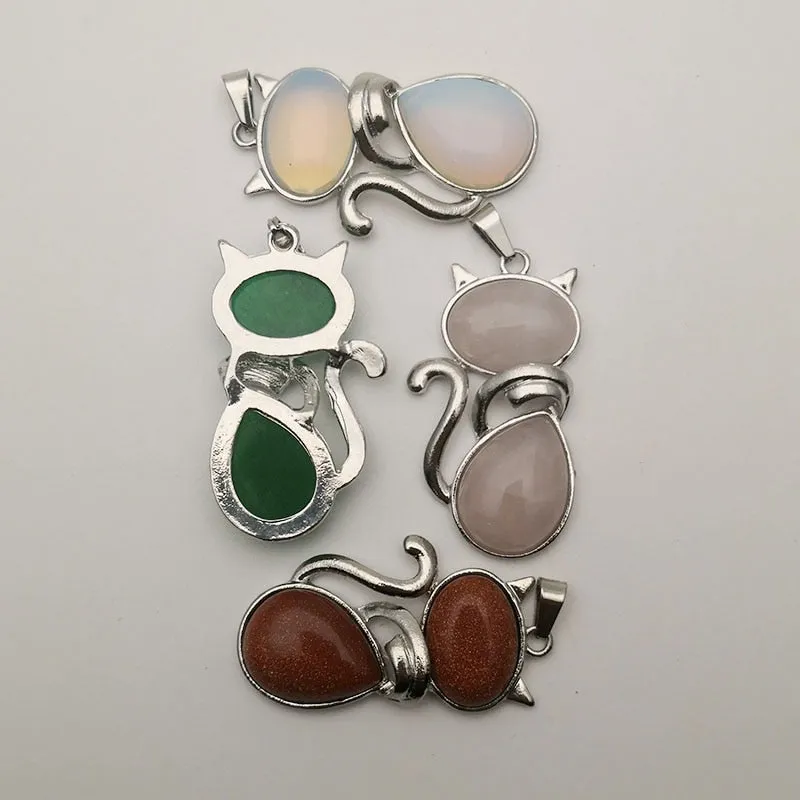 Natural stone cat pendant Necklace for jewelry making 7pcs/lot Fashion men charm trendy accessories wholesale