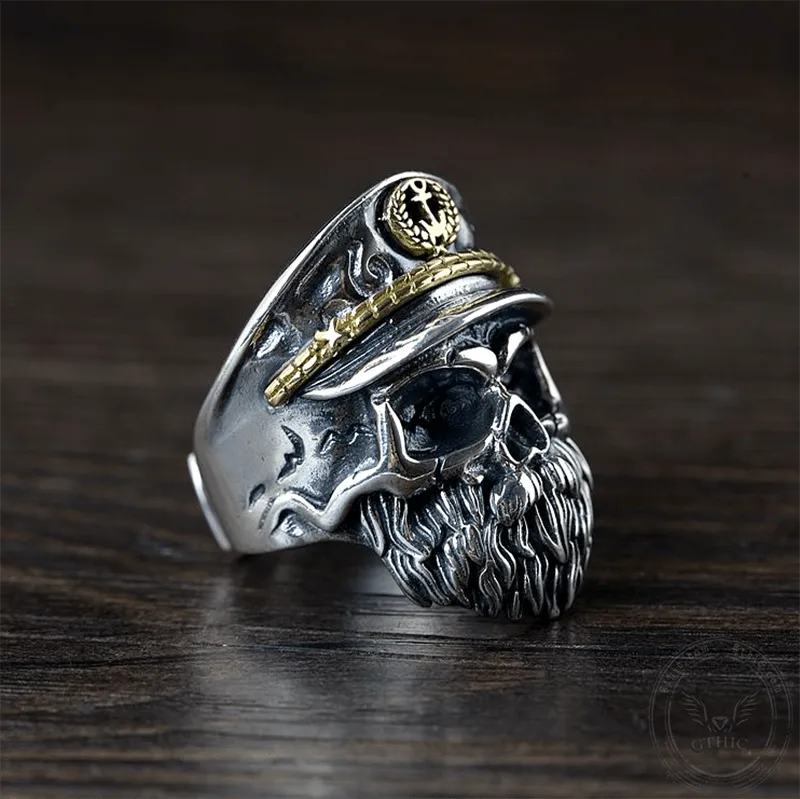 Navy Captain Sterling Silver Skull Ring