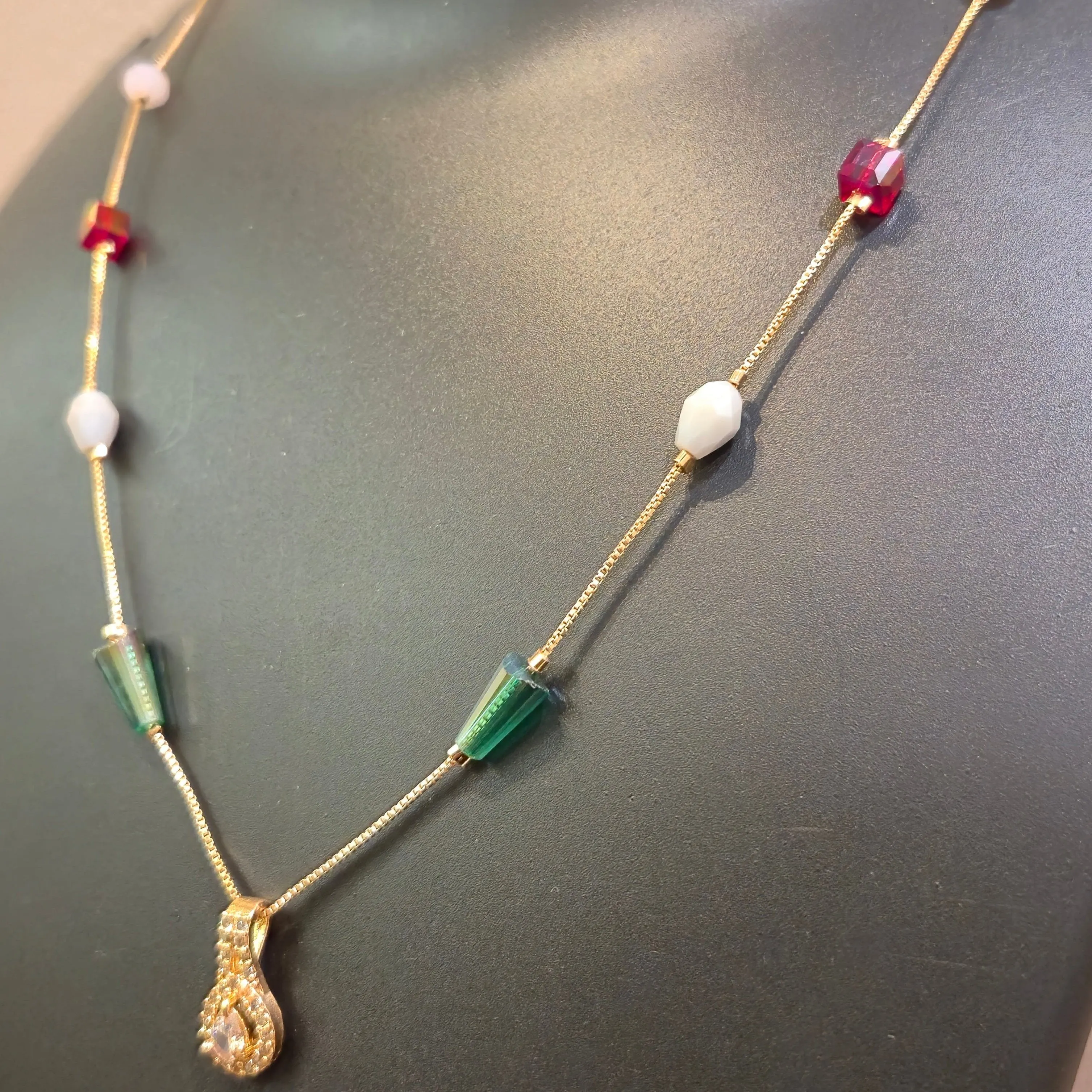 Necklace chain multicolor beads with diamond pendant_2