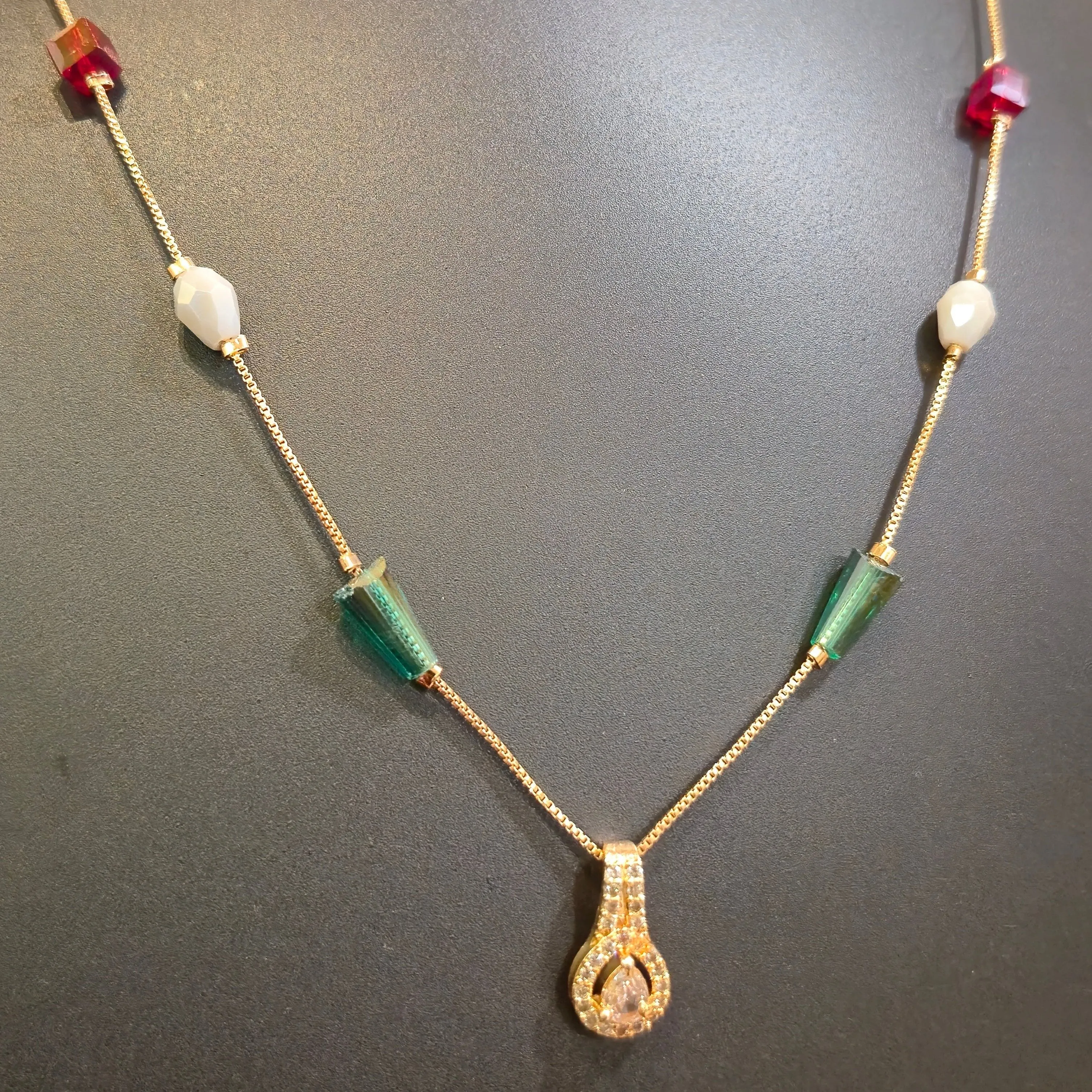 Necklace chain multicolor beads with diamond pendant_2